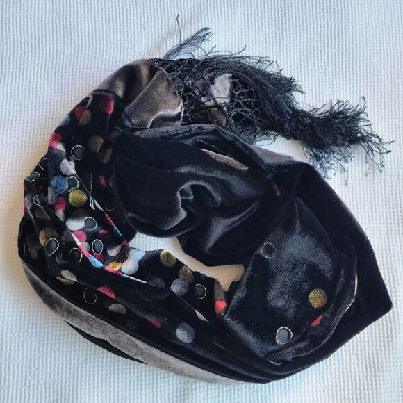 Velvet Burnout Rectangular Scarf Fringe Silk Rayon Metallic Moon Witchy - Picture 9 of 9